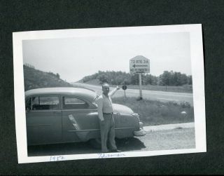 Vintage Car Photo 1951 Oldsmobile 88 No Plymouth Highway Sign 393199