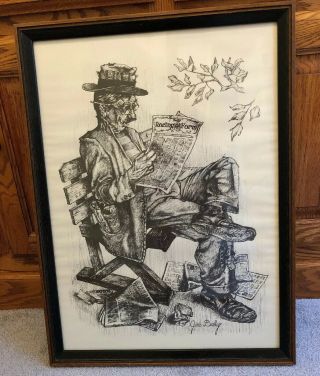 Jim Daly Framed Print Hobo Reading Racing Form “still Trying” 23 " X 17 " Vintage