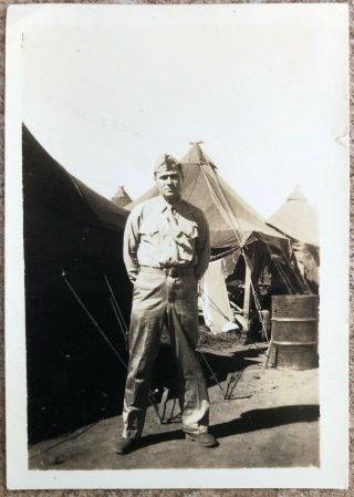 C.  1940s Man Army Military Training Camp Uniform Fashion Snapshot Photograph