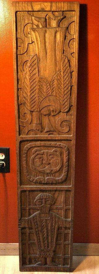 Antique Vintage Ornate Hand Carved Relief Wood Panel Board Wall Art Signed Ea