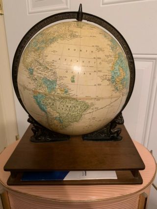 Vintage Cram Imperial World Globe Vintage Atlas Shoulders Wood Stand Base