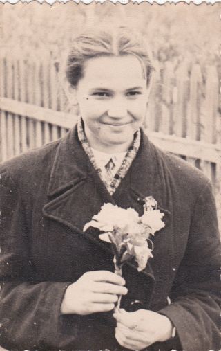 1959 Pretty Girl Schoolgirl With Flower Fashion Old Russian Soviet Photo
