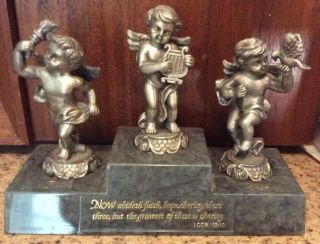 Faith Charity Hope Metal Pewter Silver Tone Angels Figurines Stand