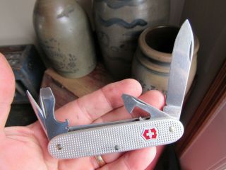 3 - 5/8 " Closed Victorinox Switzerland Stainless Rostfrei Knife Silver Alox Handle