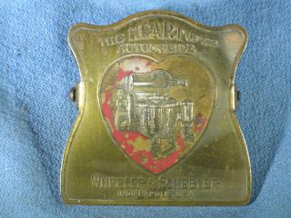 Vintage Brass Heart Of The Automobile Wheeler Schebler Advertising Paper Clip