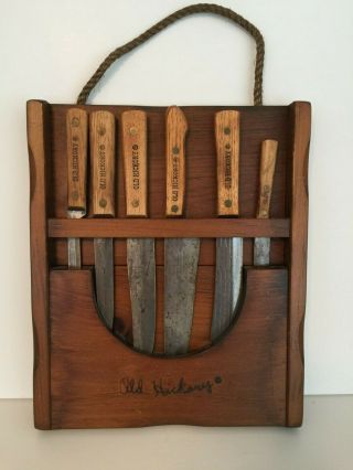 Vintage Old Hickory 6 Piece Knife Set With Wood Hanging Block Ontario Knife Usa