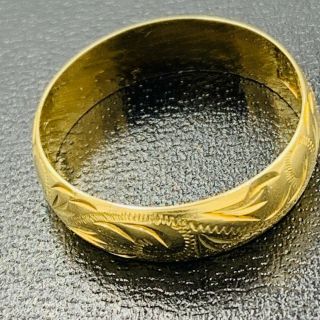Vintage 18ct Yellow Gold Scroll Pattern Engraved Wedding Band Ring sz O 1/2 574 2
