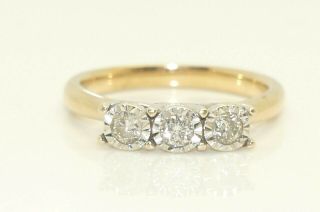Unusual Vintage 9ct Gold Trilogy Diamond Engagement Ring,  Size O