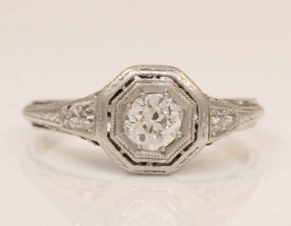 Lovely Antique 14k White Gold Ring With 0.  50 Ctw Diamonds 2.  0 Grams P70