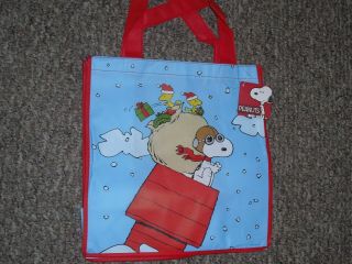 Rare Peanuts Flying Ace Snoopy Doghouse Christmas Vinyl Tote Gift Bag Nwt