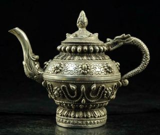 Old Chinese Hand - Carved Copperized Silver Dragon Mouthplated Teapot D02
