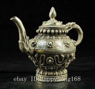 Old chinese hand - carved copperized silver dragon mouthplated teapot d02 2
