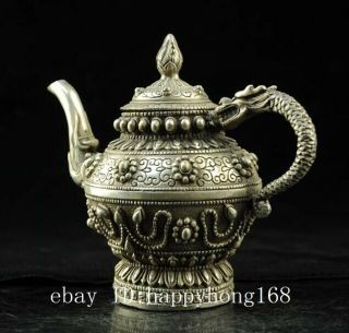 Old chinese hand - carved copperized silver dragon mouthplated teapot d02 3