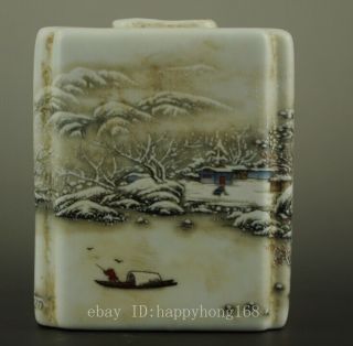 chinese Old Hand Painting Snow Scenery Porcelain Brush Pot c01 2