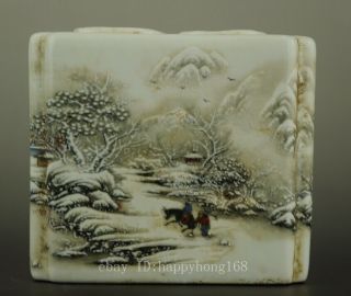 chinese Old Hand Painting Snow Scenery Porcelain Brush Pot c01 3