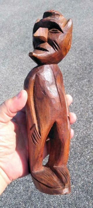 Old Crazy Funky Wooden Folk Art Man Demon Devil Wood Carving Hand Carved Statue
