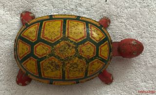 Vintage Lindstrom Tin Lithograph Wind Up Walking Turtle Pre Owned