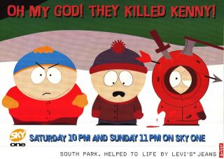 Tv Poster South Park " They Killed Kenny " 1997 Sky One Levi 