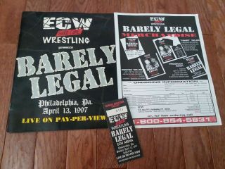 Very Rare Ecw Barely Legal Ticket Stub & Program Vintage Wwf Wwe Wcw Roh Aew