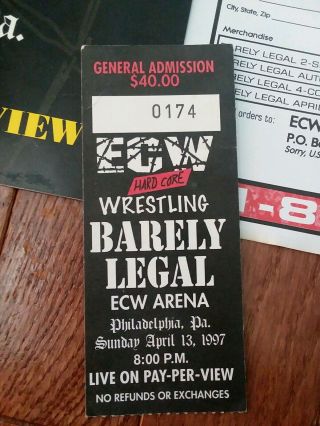 VERY Rare ECW BARELY LEGAL TICKET STUB & PROGRAM Vintage WWF WWE WCW ROH AEW 2