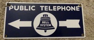 Vintage 2 Sided Porcelain Bell System Public Telephone Ad Sign 12×5.  5 " Antique