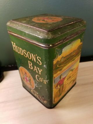 Antique Hudson Bay Company Number 6 Tea Tin Rare Vintage Hbc Container