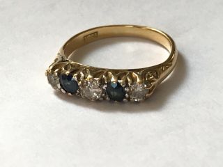 Vintage 18 Ct Gold Diamond Sapphire Engagement Dress Ring.  Size K