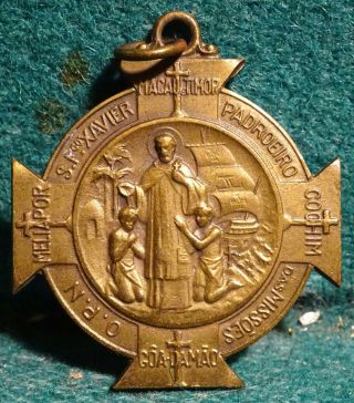 St Francis Xavier Baptizing / Our Lady Of The Missions Vtg Lge Medal Cross 28mm
