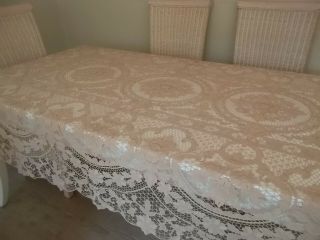 Antique Vintage Very Large Crocheted Lace Tablecloth
