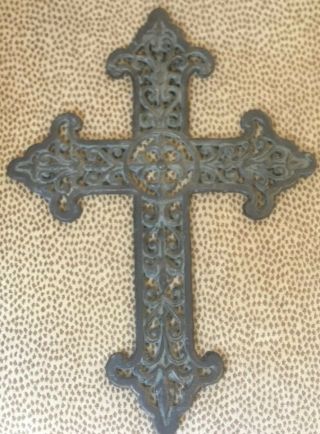 Large Ornate Black Brown Cast Iron Cross Wall Decor 17.  5 "
