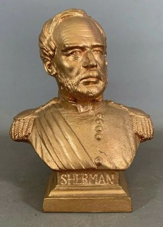 19thc Antique Civil War Union General Sherman Uniform Bust Old Parlor Statue