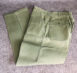 Vintage Vietnam War Era Og - 107 Sateen Green Trousers Pants Usa Military 33x32