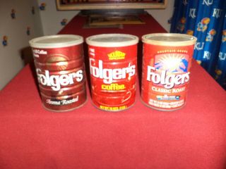 3 Vintage Folgers Coffee Cans All 3 Different Am0ma Roast