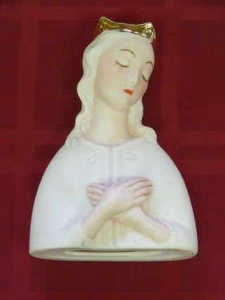 Vintage Porcelain Virgin Mary Statue White With Gold Crown 6 " Tall