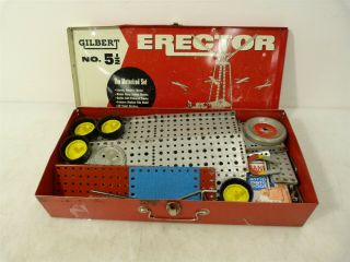 Vintage Gilbert Erector Set 5 1/2 W/ Classic Pressed Steel Red Case