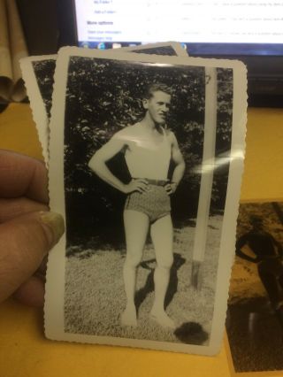 Vintage Photo Snapshot Boy Man Trunks And Negative 1944 S Gay Interest