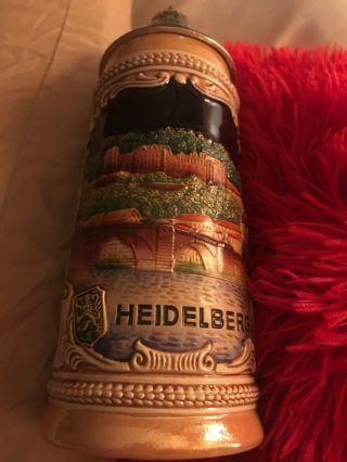 Gerz Dbgm West Germany Heidelberg Lidded Beer Stein W/pewter Lid 9 - 1/2 " -