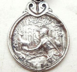 Conversation Of Saint Hubert To The Holy Deer - Gorgeous Antique Medal Pendant