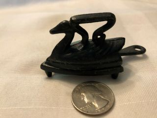 Antique Miniature Swan Sad Iron With Holder/trivet Cast Iron Vintage Toy