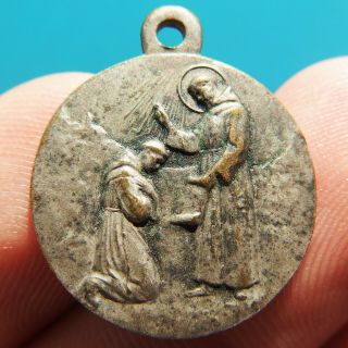 Antique St Francis Of Assisi Medal Old Religious Francisco Prayer Pendant