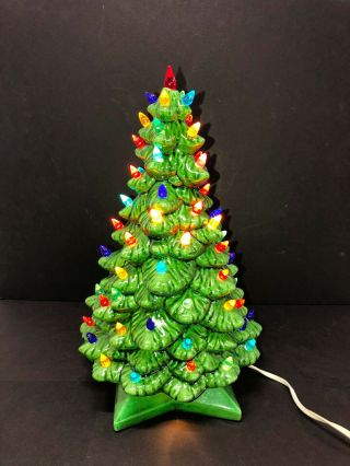 Vintage Lighted Ceramic Christmas Tree W/star Base 12 "