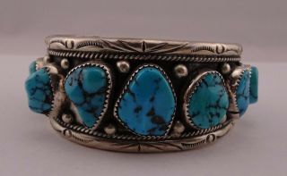 Vintage Native American Handmade Sterling Silver Turquoise Bracelet B4