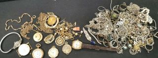 Vintage Sterling Silver And Gold Filled Rings Chains Watches Fobs Nr
