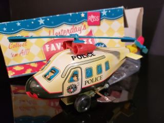 Vintage Tin Wind Up Helicopter Toy Russ Yesterdays Favorites Police