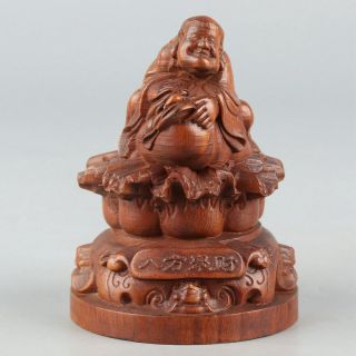 Chinese Exquisite Handmade Liu Hai Toad Carving Boxwood Statue