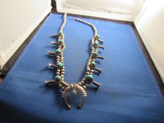 Vintage Sterling Silver Native American Turquoise Squash Blossom Necklace
