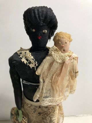 Vintage African American 9 " Woman Doll With Caucasian Baby And Purse