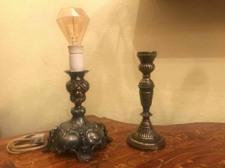 2 Antique tin Lamp and Vintage Candle holder 2