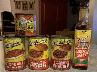 Vtg Castleberry’s Georgia Hash Tin Can & Southern Barbeque Sauce Bottle