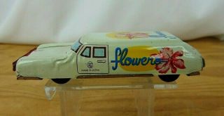Vintage T.  N.  Nomura Made In Japan Flower Deliverynot Friction Tin Litho Toy Car